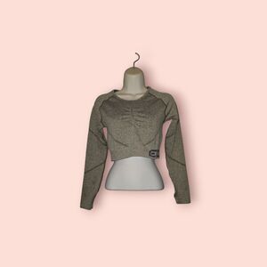 ECHT Arise Scrunch Crop Long Sleeve Activewear Top Olive Green Workout Med Gym